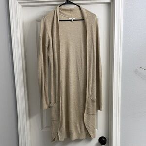 Nordstrom Long Beige Open-Front Cardigan